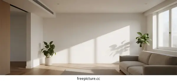 Bright and airy living room with neutral tones and indoor plants