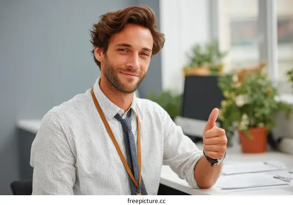 Caucasian Businessman Giving Thumbs Up