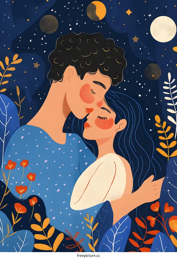 Couple In Love Under The Starry Sky