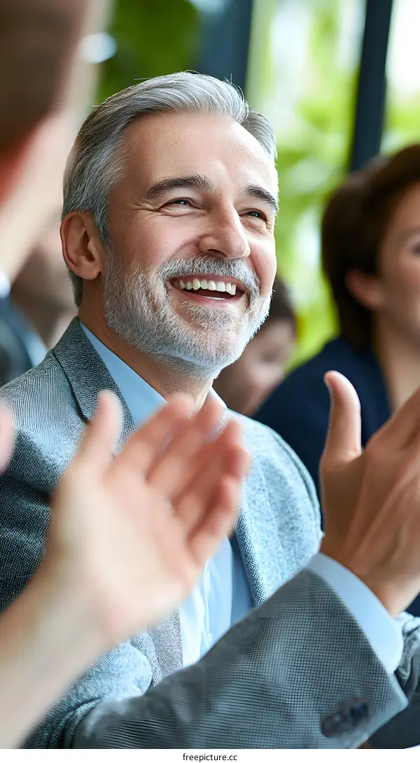 Smiling Senior Businessman Applauding during Meeting