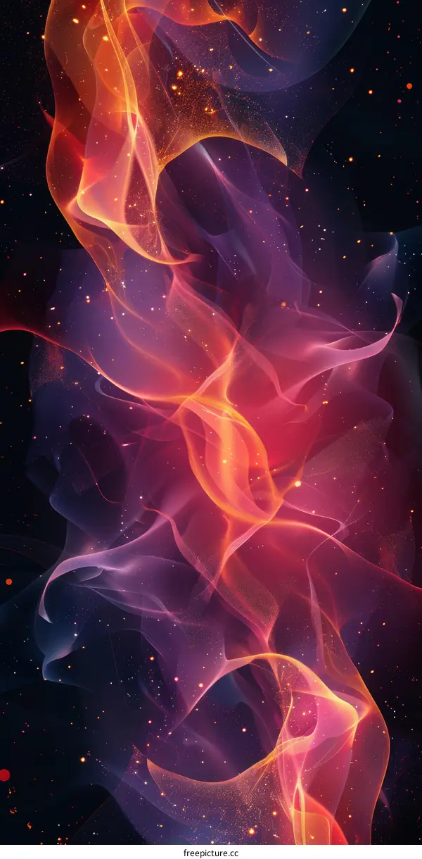 Red and pink nebulae are tumbling in space