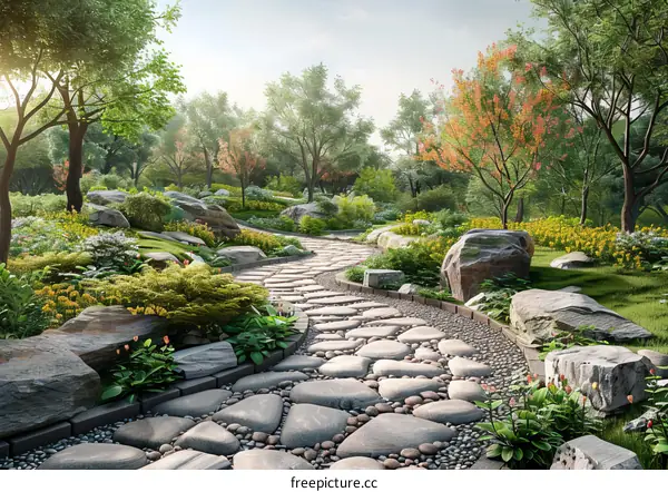 Stone Path in a Beautiful Garden