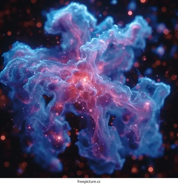 Blue and purple abstract nebula with bright red core