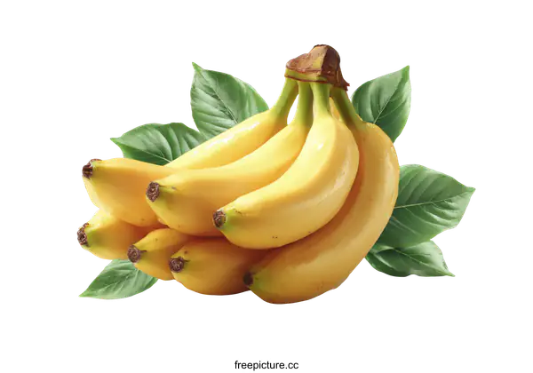 [Transparent Background PNG]Fresh Bunch of Bananas with Green Leaves