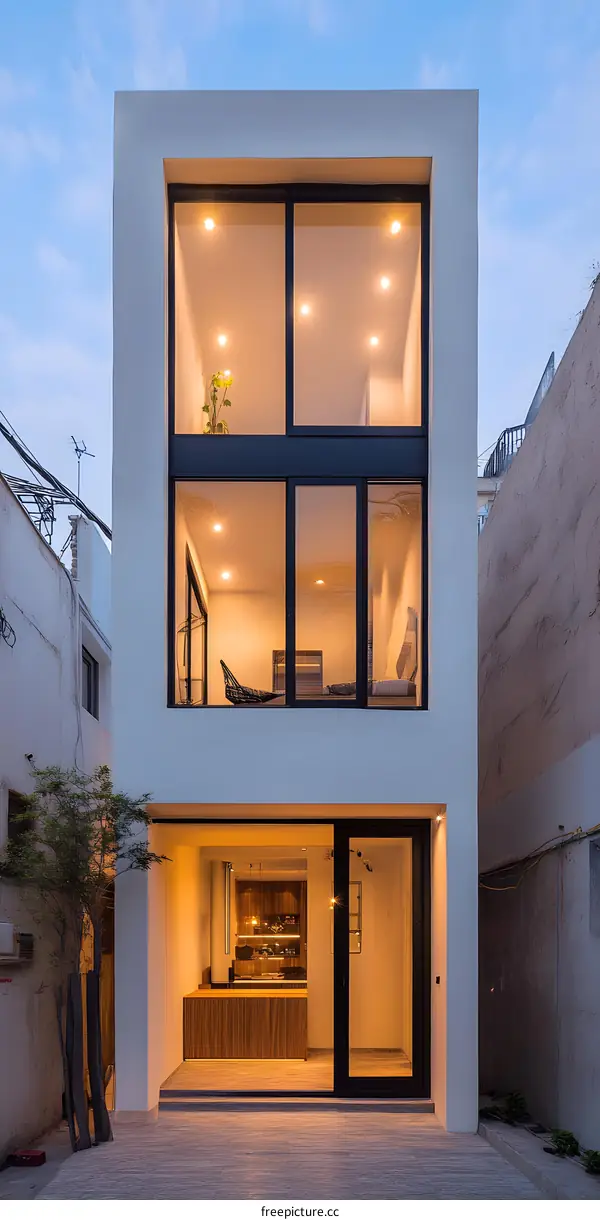Modern Minimalist White House with Large Windows