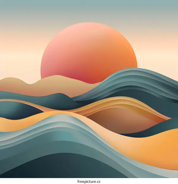 Abstract Sunset Over Wavy Hills