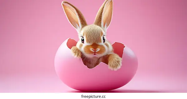 Cute Easter Bunny in Pink Egg Illustration