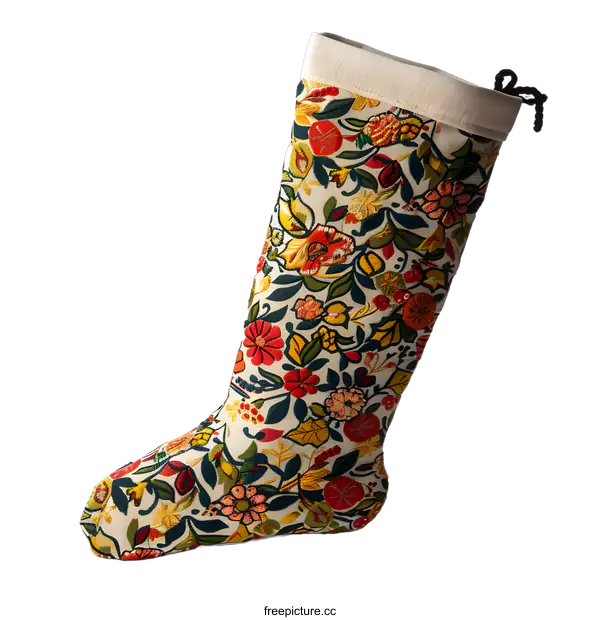 [Transparent Background PNG]Christmas Stocking with Floral Pattern