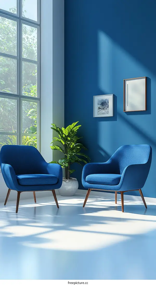 Modern Blue Living Room Interior Design Illustration