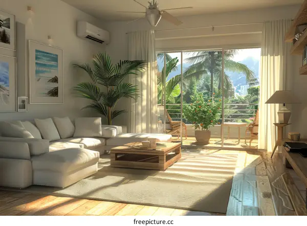 Modern Living Room with Floor-to-ceiling Windows and Balcony