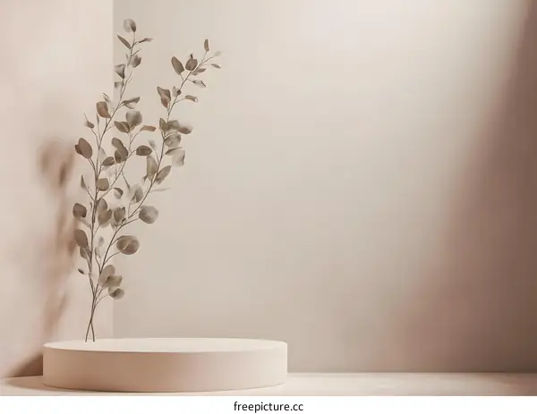 Minimalist Beige and Brown Background with Branch and Platform