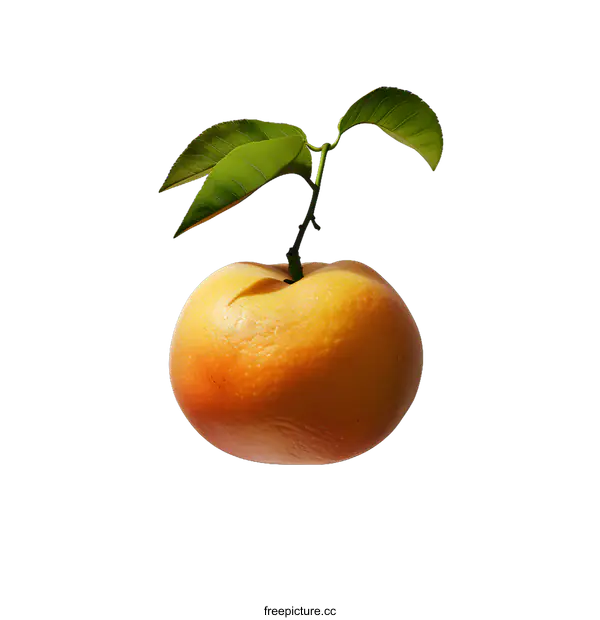 [Transparent Background PNG]Fresh Orange with Green Leaves on a White Background