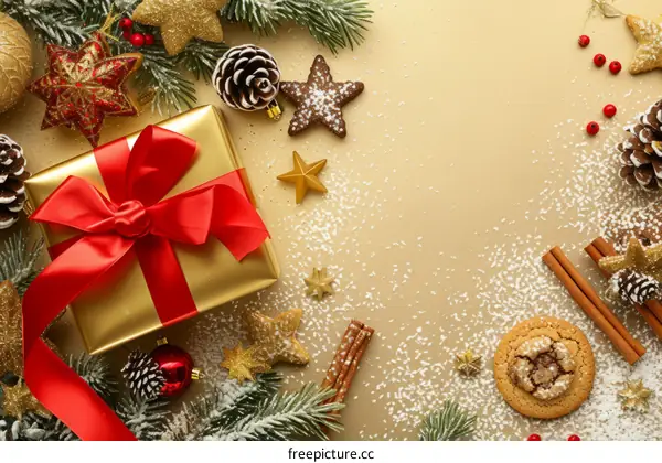 Christmas background with decorations and gift