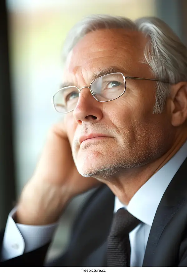 Portrait of a Serious Businessman Wearing Glasses
