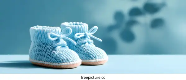 Baby Boy Knitted Booties on Light Blue Background