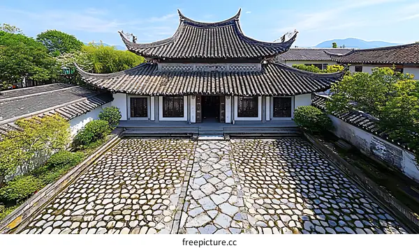 Traditional Chinese Courtyard Architecture in a Sunny Day