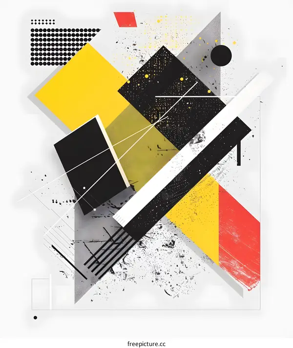 Abstract Geometric Shapes in Black Yellow White and Red on a Grey Background