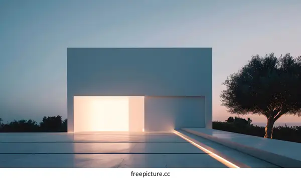 Minimalist Modern Architecture House Exterior With Open Entrance And Bright Light