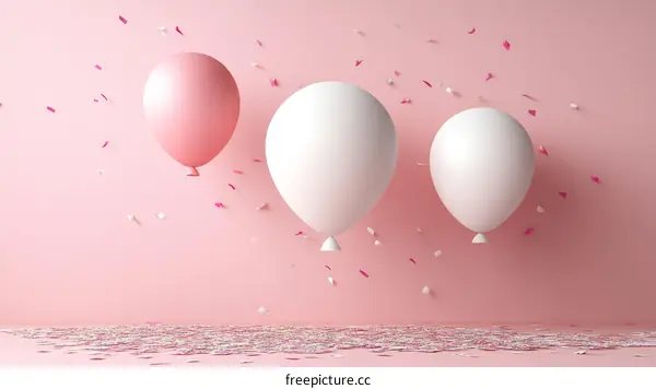 Pink and White Balloons with Confetti