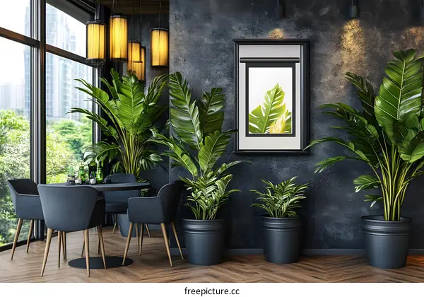 Modern Interior Design with Plants and Black Furniture