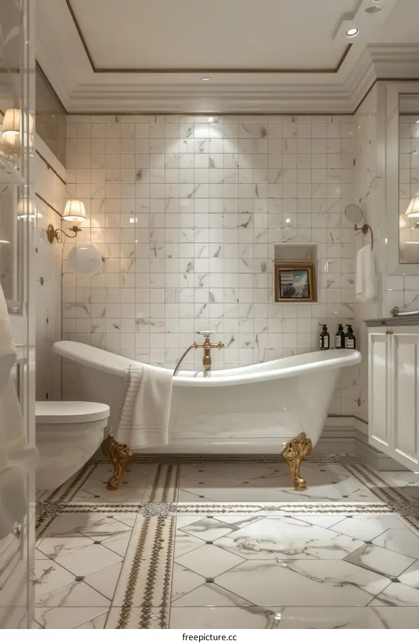 Luxury White Bathroom with Gold Accents