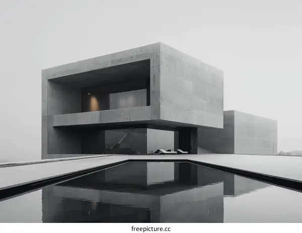 Modern Minimalist Concrete House with a Pool