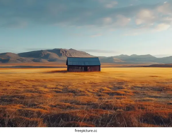 Small wooden house in the middle of the field
