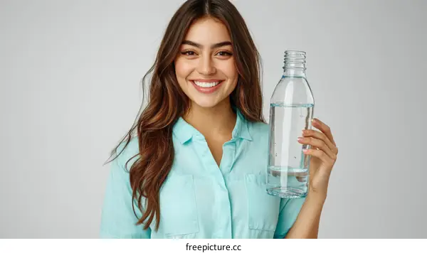 Smiling Woman Holding a Water Bottle