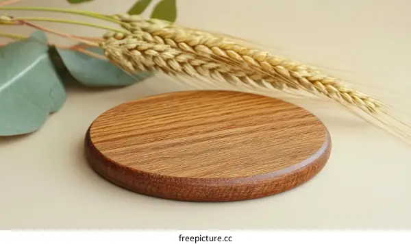 Wooden Round Display Stand with Wheat Ears