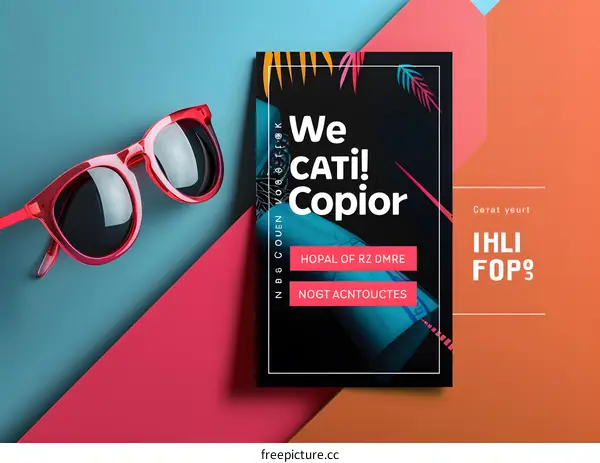 Colorful Abstract Design with Sunglasses and Black Card