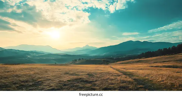 Scenic Mountain Landscape with Golden Field