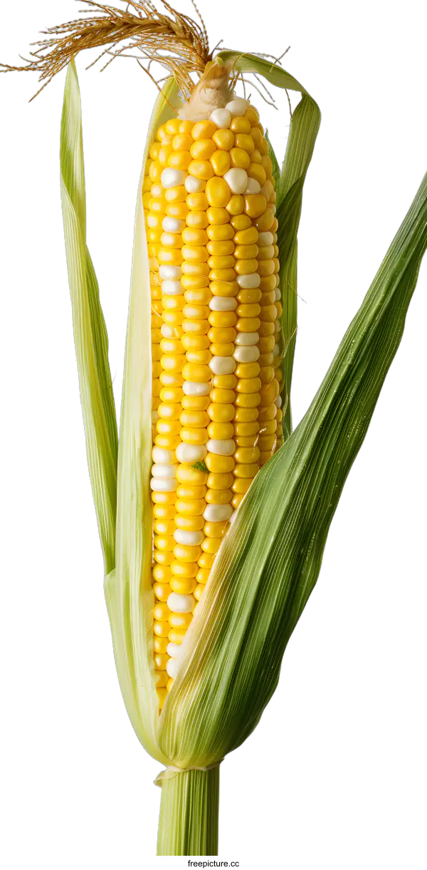 [Transparent Background PNG]Fresh Yellow and White Corn Cob with Husks