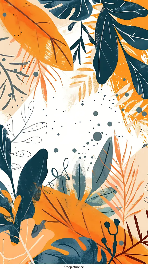 Abstract Orange and Green Leaves Tropical Background