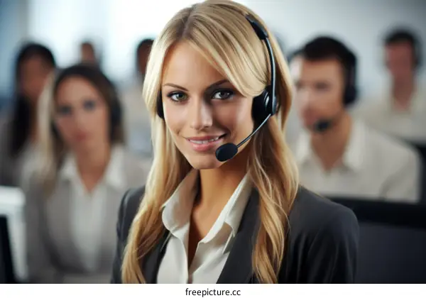 portrait of a smiling female customer service representative with a headset