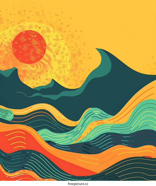 Abstract Art with Sun and Waves
