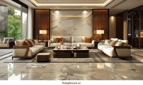 Modern Living Room Interior Design with Brown and White Furniture