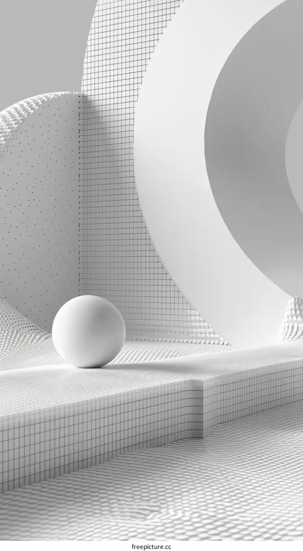 3D Rendering of a White Sphere on a White Platform with a Grid Pattern