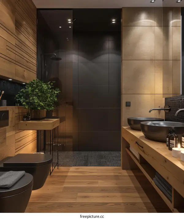 Modern Minimalist Bathroom with Wood Floor