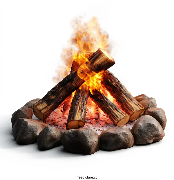 [Transparent Background PNG]Campfire with Stones Outdoor Scene Illustration