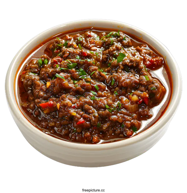 [Transparent Background PNG]Spicy Ground Meat Dish in White Bowl