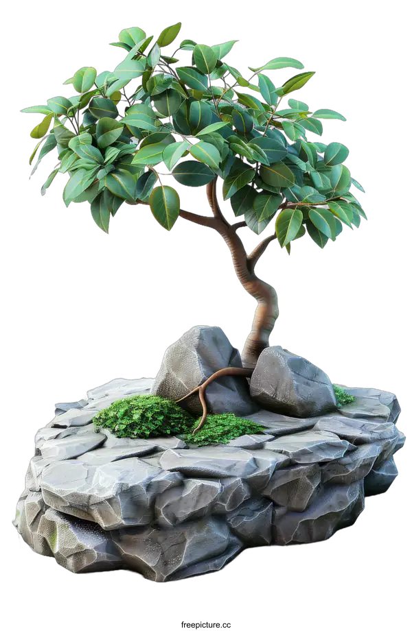 [Transparent Background PNG]Lonely Tree on a Rock