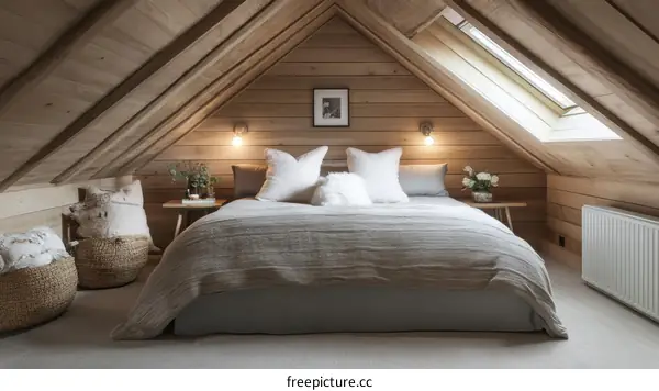 Cozy Wooden Attic Bedroom with Skylight
