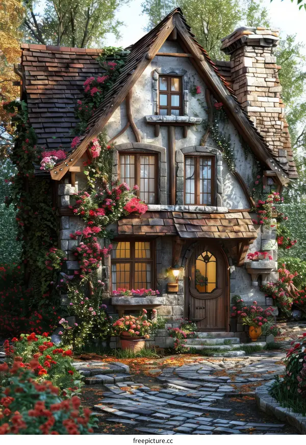 Charming Cottage with Lush Garden Exterior Illustration