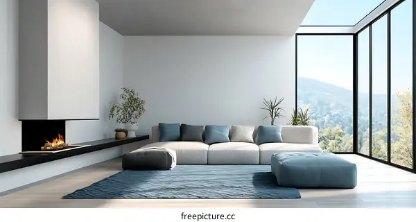 Modern Living Room with Mountain View