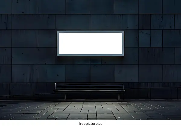 Blank Billboard with Bench in Front of Brick Wall