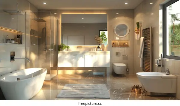 Modern and Minimalist Bathroom with Green Plants