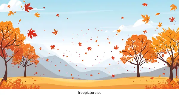 Autumn Landscape With Falling Leaves