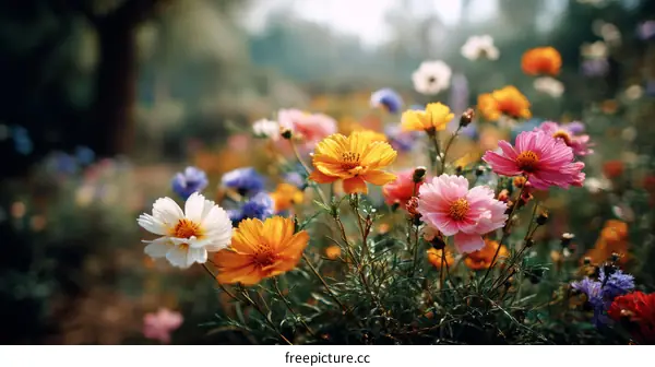 Colorful Flowers in a Garden Field
