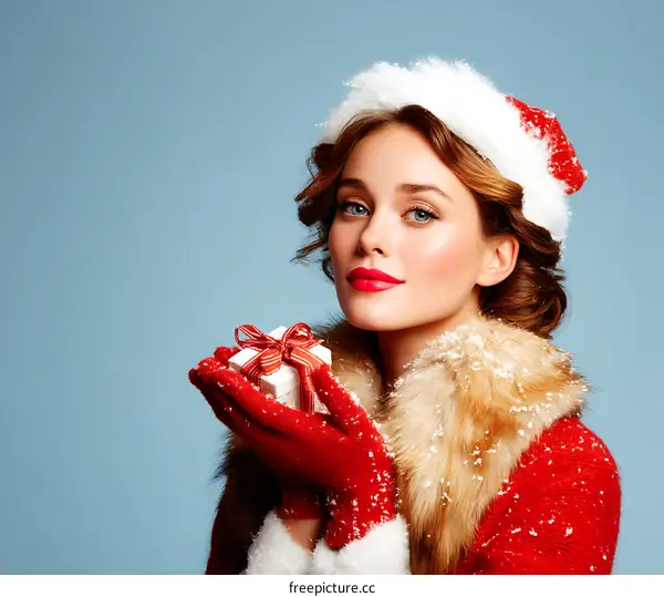 Christmas Fashion Model Holding a Gift Box