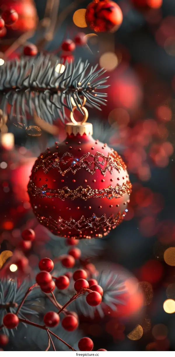 Red Glass Christmas Ornament with Snowflakes